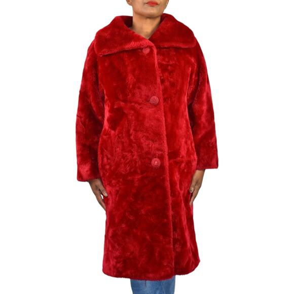 Vintage Borgana Russel Taylor Faux Fur Coat Bright Red Pile Soft Teddy 60s Small - Picture 15 of 16